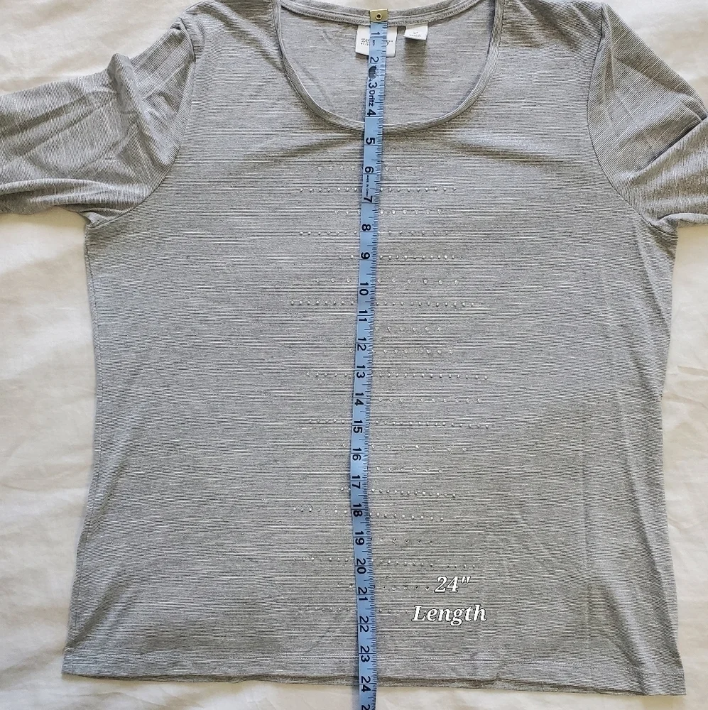 ZENERGY Chicos Gray Sparkle Rhinestone Metallic Top Blouse Womens 2 Large FLAW - Picture 12 of 15